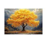 TERUEA Art Tableau Decoration Murale Fleurs Arbre Doré Prairie Montagne Automne Painting Impression sur Toile des Elégantes(Or)-60x90cm1 Sans cadre