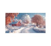 TERUEA Art Tableau Decoration Murale Maison rose Route campagne enneigée Paysage hiver Design, Moderne Impression sur Toile Image Tableau Decoration Murale(Rose )-70x140cm1 Sans cadre