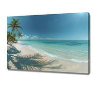TERUEA Art Tableau mural à imprimé floral, Palmier Tropical Bord Mer Peinture aquarelle florale sur toile(Blue)-20x30cm1 Encadrée