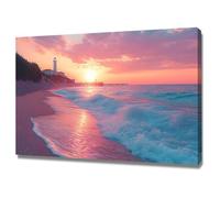 TERUEA Art Tableau mural à imprimé floral, Phare Plage Coucher Soleil Rose Impression contemporaine sur toile pour décoration intérieure(Pink)-30x45cm1 Encadrée