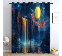 TERUEA Chambre Rideaux assombrissants pour Chambre ombré bloquant la Chaleur Rideau Vallée Château D’Eau Lune Magique Rideaux Thermique Isolant Anti Froid,-H160 x L70 cm (2 Panneaux)
