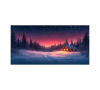 TERUEA Decoration Murale Boho Botanique, Cabane enneigée dans forêt de pins Nuit étoilée Design, Art naturel intemporel pour une décoration murale élégante(Rose )-50x100cm1 Sans cadre