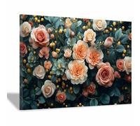 TERUEA Decoration Murale Boho Botanique, Forêt Brumeuse Montagne Pleine Lune Moderne Impression sur Toile Image Tableau Decoration Murale(Vert Foncé)-60x90cm1 Encadrée