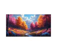 TERUEA Decoration Murale Boho Botanique, Forêt d'Automne Vive Ruisseau Montagne - Art naturel intemporel pour une décoration murale élégante(Orange)-30x60cm Sans cadre