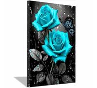 TERUEA Decoration Murale Boho Botanique, Rose Sarcelle Papillon Goutte - Nature harmonieuse - pour une décoration élégante de salon (Sarcelle)-40x60cm Encadrée