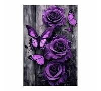 TERUEA Decoration Murale Boho Botanique, Rose Violette Papillon - Nature harmonieuse - pour une décoration élégante de salon (Violet)-30x45cm Sans cadre