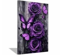 TERUEA Decoration Murale Boho Botanique, Rose Violette Papillon - Nature harmonieuse - pour une décoration élégante de salon (Violet)-30x45cm Encadrée