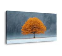 TERUEA Decoration Murale Boho Botanique, Seul Arbre Automne Doré Enneigé Hiver Forêt - Art naturel intemporel pour une décoration murale élégante(Grey)-40x80cm1 Encadrée