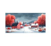 TERUEA Decoration Murale Boho Botanique, Village enneigé: Arbres rouges, Cabanes, Montagnes enneigées Design, Art naturel intemporel pour une décoration murale élégante(Rouge )-60x120cm1 Sans cadre