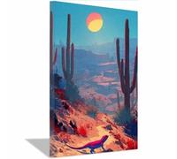 TERUEA décoration murale esthétique colorée pour salle de bain Paysage Désert Cactus Art mural sur toile, célèbre peinture à de jardin fleur de jardin,(Bleu)-60x90cm Encadrée