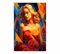 TERUEA Décoration murale vintage à thème féminin - Portrait Blocs Couleurs Polygone abstraites géométriques minimalistes - Impressions sur toile - Décoration murale(Rouge)-70x100cm Sans cadre
