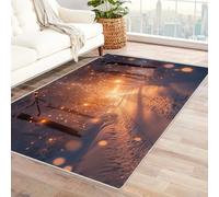 TERUEA Dessin 3D Imprimé Super Doux Antidérapant Grand Tapis Une Route bordée d'arbres, Carpette Salon Simple Et Frais Grand Carpette visuel 3D (Or)-120x150cm
