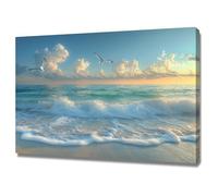 TERUEA Grande impression florale murale pour chambre, cuisine, salon Mouette Océan Plage Nature poster d'art mural moderne pour chambre à coucher(Blue)-60x90cm1 Encadrée