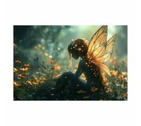 TERUEA grande impression murale esthétique, Fée Fantaisie Ailes Papillon Dorées Fleurs Toile Poster - Décoration murale pour salon, chambre à coucher(Or)-20x30cm1 Sans cadre