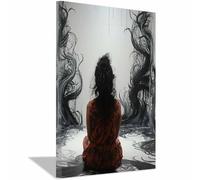 TERUEA grande impression murale esthétique, Figure Fumée Noire Vue Dos portrait d'art modifié, affiche de galerie antique, peinture vintage féminine pour(Noir)-20x30cm Encadrée