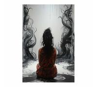 TERUEA grande impression murale esthétique, Figure Fumée Noire Vue Dos portrait d'art modifié, affiche de galerie antique, peinture vintage féminine pour(Noir)-40x60cm Sans cadre