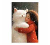 TERUEA grande impression murale esthétique, Fille Câlinant Grand animal Blanc Neige vintage à motif floral féminin - Décoration murale pour salon, chambre à coucher(Rouge)-80x120cm1 Sans cadre