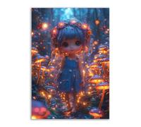 TERUEA grande impression murale esthétique, Jolie petite fille dans une forêt Toile murale vintage à motif floral féminin français - Décoration murale pour salon (Argent)-40x60cm1 Sans cadre