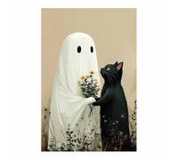 TERUEA Halloween Château Toile Fond Draps blancs avec des fantômes et des animaux mignons Décoration fête d'Halloween - accessoires photo (Blanc)-60x90cm1 Sans cadre