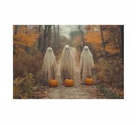 TERUEA Halloween Château Toile Fond Trois mignons fantômes sous une citrouille, Sorcière Fantôme Citrouille Halloween Party Décoration Photo Fond (Blanc)-30x45cm1 Sans cadre