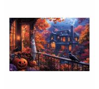 TERUEA Halloween Château Toile Fond Un manoir victorien hanté hanté Scène Nuit Décoration (Orange)-70x100cm1 Sans cadre