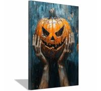 TERUEA Halloween, décoration fête en forme forêt, Deux mains tenant une tête citrouille, Affiches murales et image d'art - Impression moderne pour(Orange)-70x100cm1 Encadrée