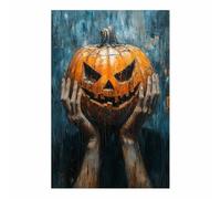TERUEA Halloween, décoration fête en forme forêt, Deux mains tenant une tête citrouille, Affiches murales et image d'art - Impression moderne pour(Orange)-30x45cm1 Sans cadre