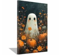 TERUEA Halloween, décoration fête en forme forêt, Maison hantée avec un ciel nocturne pleine lune Sorcière Fantôme Citrouille Halloween Party Décoration Photo Fond (Orange)-30x45cm1 Encadrée