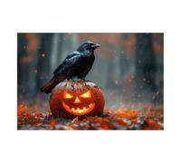 TERUEA Halloween, décoration fête en forme forêt, Un corbeau est assis sur une citrouille orange, (Noir)-40x60cm1 Sans cadre