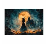 TERUEA Halloween, décoration fête en forme forêt, Une belle aquarelle d’une sorcière, Fond F Halloween thème (Noir)-20x30cm1 Sans cadre
