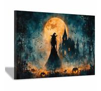 TERUEA Halloween, décoration fête en forme forêt, Une belle aquarelle d’une sorcière, Fond F Halloween thème (Noir)-60x90cm1 Encadrée