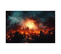 TERUEA Halloween Toile Fond Château Pierre Le clair lune brille dans un cimetière la nuit, Murale Peinture Sur Toile Affiche Decoration Pour (Noir)-20x30cm1 Sans cadre