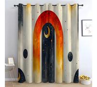 TERUEA Home Rideau Abstrait coloré imprimé Lune étoiles bohème céleste Rideaux Opaque Draperies Intérieurs Decoration Chambre-H270 x L130 cm (2 Panneaux)