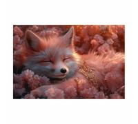 TERUEA Impression sur toile moderne représentant, Design Renard Rose Bijoux Dorés Fleurs, Animaux - Décoration murale pour la maison et le bureau(Rose)-30x45cm1 Sans cadre