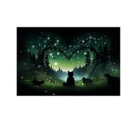 TERUEA Impression sur toile moderne représentant, Quatre Silhouettes Animaux Cadre Coeur Forêt Étoilée Magie Animaux - Décoration murale pour la maison et le bureau(Turquoise)-40x60cm Sans cadre