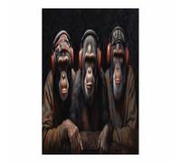 TERUEA Impression sur toile - Portrait d'animaux sauvages - chimpanzés tendance avec casques audio, décoration unique - Poster de décoration d'intérieur(Marron)-20x30cm1 Sans cadre