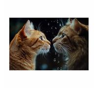 TERUEA Impression sur toile - Portrait d'animaux sauvages - Design 2 Chats Oranges Face à Face Gouttes Eau, Poster de décoration d'intérieur(Orange)-80x120cm1 Sans cadre