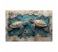 TERUEA Impression sur toile - Portrait d'animaux sauvages - Design Tortues Marines Carte Étoiles de Mer, Poster de décoration d'intérieur(Bleu et Blanc)-80x120cm1 Sans cadre