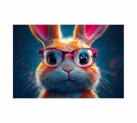 TERUEA Impression sur toile - Portrait d'animaux sauvages - Lapin avec des lunettes roses vibrantes - Poster de décoration d'intérieur(Fuchsia)-70x100cm1 Sans cadre