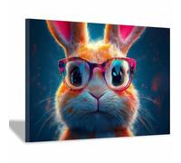 TERUEA Impression sur toile - Portrait d'animaux sauvages - Lapin avec des lunettes roses vibrantes - Poster de décoration d'intérieur(Fuchsia)-70x100cm1 Encadrée