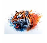 TERUEA Impression sur toile - Portrait d'animaux sauvages - Tigre rugissant art aux éclaboussures - Poster de décoration d'intérieur(Orange)-70x100cm1 Sans cadre