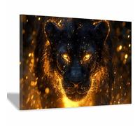 TERUEA Impression sur toile représentant des animaux, Art de léopard noir flamboyant décoration murale amusante pour la maison, le bureau, affiche rustique(Doré)-30x45cm1 Encadrée