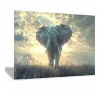 TERUEA Impression sur toile représentant des animaux, Éléphant Afrique Vintage Coucher Soleil décoration murale amusante pour la maison, affiche rustique(Beige)-70x100cm1 Encadrée