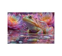 TERUEA Impression sur toile représentant des animaux, Grenouille Arc-en-ciel Nénuphar Rose décoration murale amusante pour la maison, affiche rustique(Metallic)-30x45cm Sans cadre