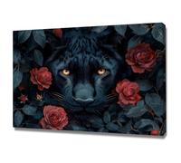 TERUEA Impression sur toile représentant des animaux, Panthère Rose Rouge Feuillage Sombre Ambiance Animal décoration murale pour la maison, affiche rustique(Black)-60x90cm Encadrée