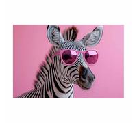 TERUEA Impression sur toile représentant des animaux, Zèbre avec des lunettes de soleil roses décoration murale amusante pour la maison, le bureau, affiche rustique -30x45cm1 Sans cadre