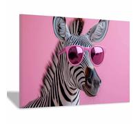 TERUEA Impression sur toile représentant des animaux, Zèbre avec des lunettes de soleil roses décoration murale amusante pour la maison, le bureau, affiche rustique -20x30cm1 Encadrée