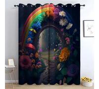 TERUEA Motif Botanique Rideaux Occultants Rideau Imprimé Arc-en-Ciel Et Fleurs StupéFiant Rideaux - Motif Sauvages, Isolation Thermique & Obscurcissement pour Chambre-H180 x L140 cm (2 Panneaux)