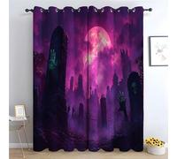 TERUEA - Occultants & Isolation Thermique pour Chambre/Salon avec Œillets - 2 Panneaux Un cimetière avec des Zombies surgissant du Sol, Rideau Occultant,-H215 x L100 cm (2 Panneaux)