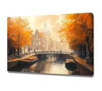 TERUEA Painting Impression sur Toile Canal Amsterdam Automne Urbain - Art naturel pour une décoration murale (Burnt Orange)-20x30cm1 Encadrée
